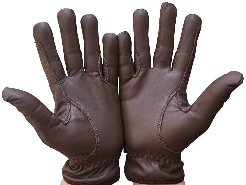 Horse Riding Men's Gloves All Leather 100% Real Leather TAN & Black Premium Quality Gents Equestrian Gloves (XL, Dark Brown)
