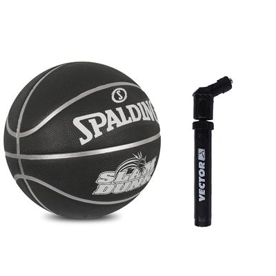 Spalding Slam Dunk NBA Black Basketball Ball with Pump Men's Official Ball Size 5, 6, 7 (7)