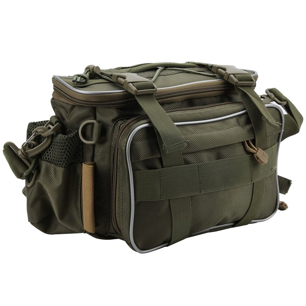 01 Fishing Organizer Shoulder Satchel, Multifunctional Fishing Shoulder Waist Packs Nylon Adjustable Fishing Bag Large Capacity for Camping for Fishing