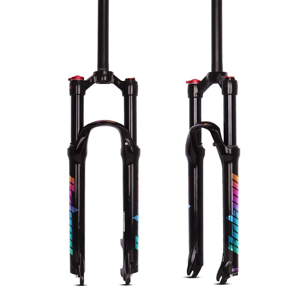 Jejy Front Air Fork 26/27.5/29 Inch Magnesium Alloy MTB Accessories Straight Threadless Steerer Mountain Bike Travel 120mm Suspension Forks Disc Brake Shoulder Control (Manual Lockout) Black