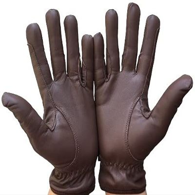 Horse Riding Men's Gloves All Leather 100% Real Leather TAN & Black Premium Quality Gents Equestrian Gloves (Large, Dark Brown)