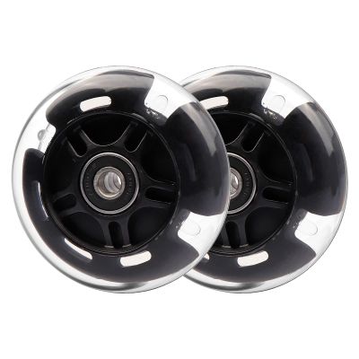 WHEELGOO Rear 80mm Light Up White Flashing 3-Wheeled Kid Scooter Replacement Wheels for Kid Push Kick Scooter, 2-Pack (Black)