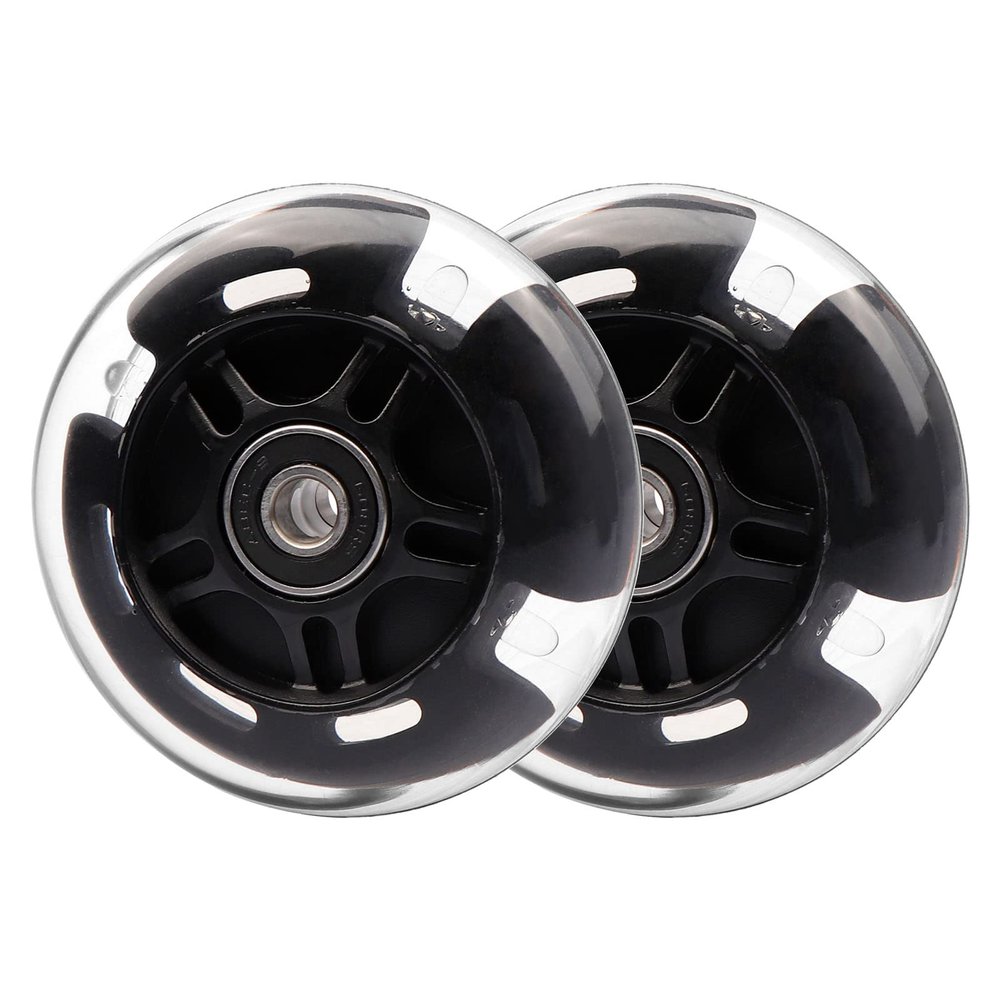 WHEELGOO Rear 80mm Light Up White Flashing 3-Wheeled Kid Scooter Replacement Wheels for Kid Push Kick Scooter, 2-Pack (Black)