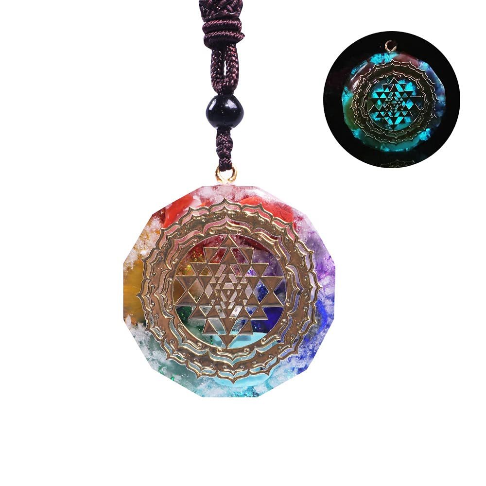 Day Day Up Orgonite Necklace Sri Yantra Luminous Pendant Sacred Geometry Chakra Energy Necklace Meditation Jewelry