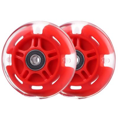 WHEELGOO Rear 80mm Light Up White Flashing 3-Wheeled Kid Scooter Replacement Wheels Compatible with Micro Globber Lascoota Kick Scooter, 2-Pack (Red)