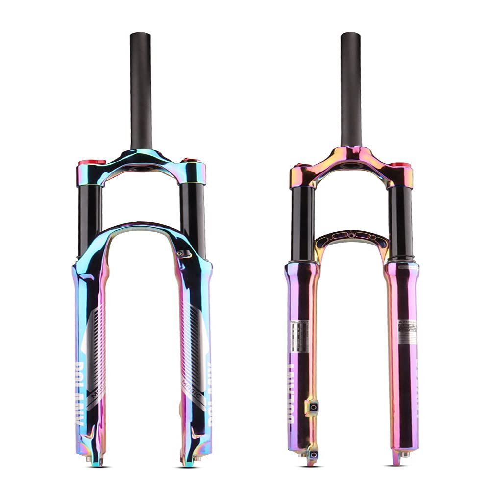 Mountain Bike Front Fork 27.5/29Inch AluminumAlloy 120mm Travel Air Gas SuspensionStraight Tube Shockproof Vacuum Plated Colorful MTB Fork Bike Accessory