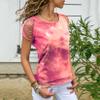 Andongnywell Women's Simple Crewneck Off Shoulder Short Sleeve T-Shirt Casual Solid Tie Dye Pullover Tops Shirts (Wine Red,XX-Large,) view 2