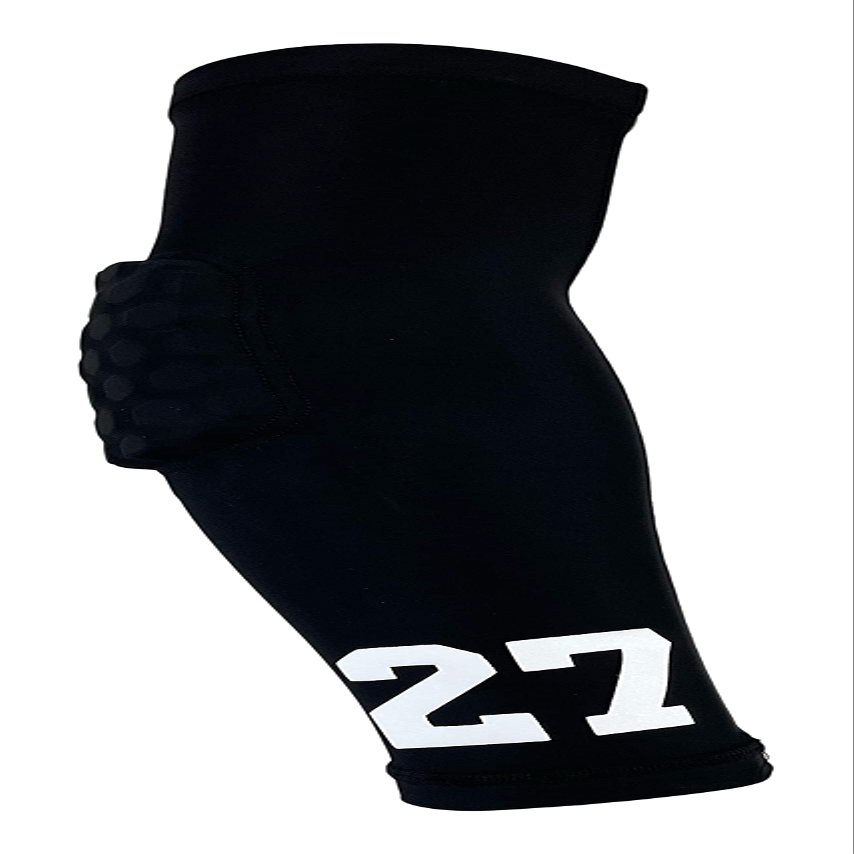 Custom Pick Your Number or Letters Elbow Pad - Moisture Wicking Sports Compression Arm Sleeve (Large Right Arm, Black)