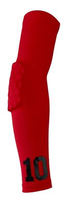 Custom Pick Your Number or Letters Elbow Pad - Moisture Wicking Sports Compression Arm Sleeve (Medium Left Arm, Red)