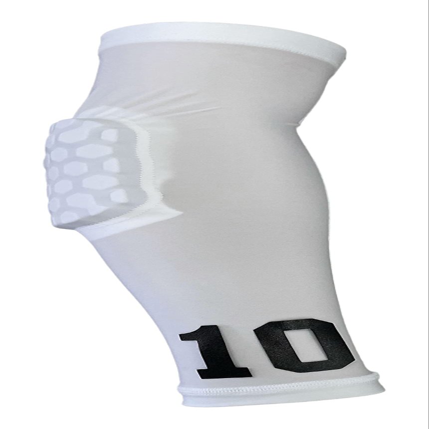 Custom Pick Your Number or Letters Elbow Pad - Moisture Wicking Sports Compression Arm Sleeve (XL Left Arm, White)