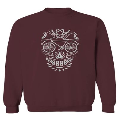 0305. Biker Skull Graphic Biking Mountain Bike Bicycle MTB Rider Men's Crewneck Sweatshirt (Maroon Medium)