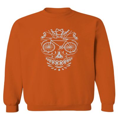 0305. Biker Skull Graphic Biking Mountain Bike Bicycle MTB Rider Men's Crewneck Sweatshirt (Orange Small)