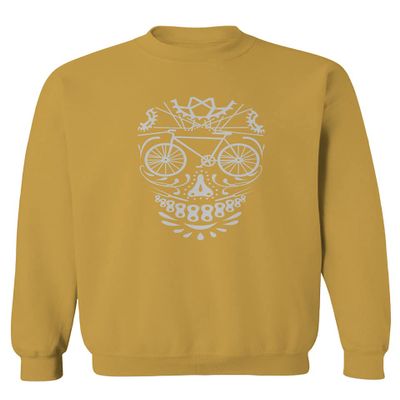 0305. Biker Skull Graphic Biking Mountain Bike Bicycle MTB Rider Men's Crewneck Sweatshirt (Gold Large)
