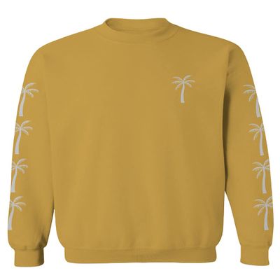 0318. Cool Graphic Surfer Society Summer California Palm Tree Beach Men's Crewneck Sweatshirt (Gold Small)