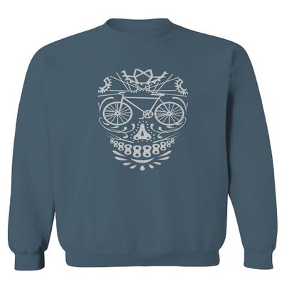 0305. Biker Skull Graphic Biking Mountain Bike Bicycle MTB Rider Men's Crewneck Sweatshirt (Indigo Blue X-Large)