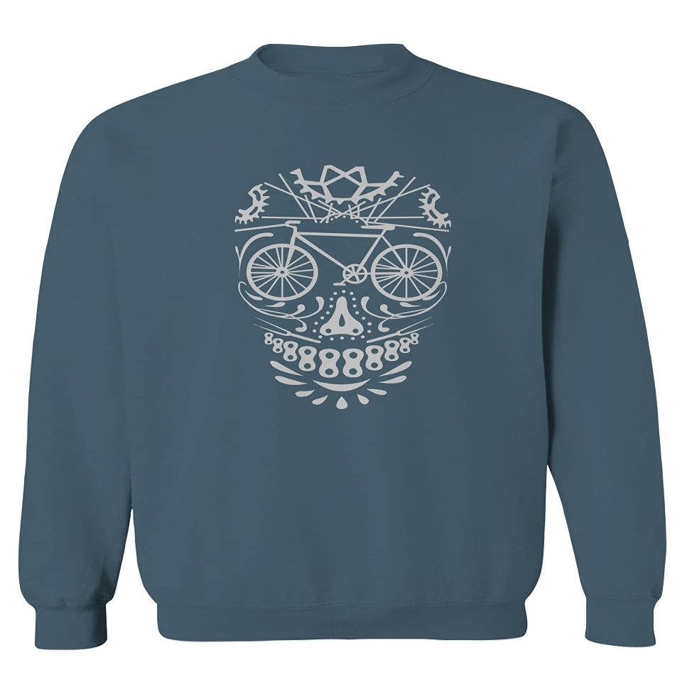 0305. Biker Skull Graphic Biking Mountain Bike Bicycle MTB Rider Men's Crewneck Sweatshirt (Indigo Blue X-Large)