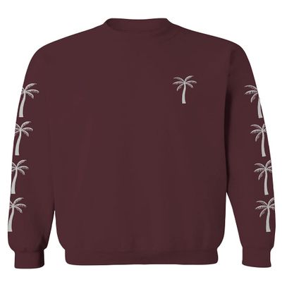 0318. Cool Graphic Surfer Society Summer California Palm Tree Beach Men's Crewneck Sweatshirt (Maroon X-Large)