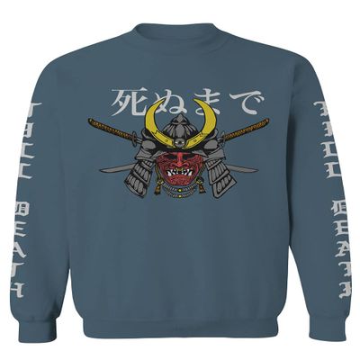 0322. Till Death Vintage Japan Japanesse Warrior Graphic Aesthetics Society Men's Crewneck Sweatshirt (Indigo Blue X-Large)