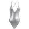 Yeeye Nikiikoo Women's One Piece Shiny Metallic Dance Leotards Gymnastics Bodysuit Dancewear Swimwear Sleeveless Silver Medium view 1