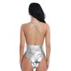 Yeeye Nikiikoo Women's One Piece Shiny Metallic Dance Leotards Gymnastics Bodysuit Dancewear Swimwear Sleeveless Silver Medium view 4