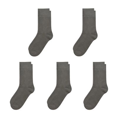 SERISIMPLE Viscose Bamboo Kids Crew Socks School Anti Odor Socks for Boys Girls Uniform Light Weight Flat Seam Socks 5 Pairs (Dark Gray, Large)