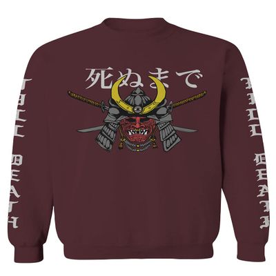 0322. Till Death Vintage Japan Japanesse Warrior Graphic Aesthetics Society Men's Crewneck Sweatshirt (Maroon Medium)
