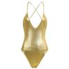 Yeeye Nikiikoo Women's One Piece Shiny Metallic Dance Leotards Gymnastics Bodysuit Dancewear Swimwear Sleeveless Metallic Medium view 1