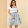 Allegra K Women's Floral Skirts Spring Smocked Elastic Waist A-Line Below Knee Length Ruffle Tiered Skirt X-Large Blue Purple view 3
