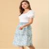 Allegra K Women's Floral Skirts Spring Smocked Elastic Waist A-Line Below Knee Length Ruffle Tiered Skirt X-Large Blue Purple view 4