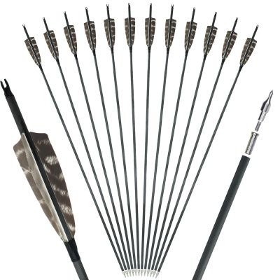 RUOERSI Archery 30 inch Carbon Arrows 500 Spine Hunting Target Practice Arrows with Adjustable Nocks 100 Grain Tips Natural Feather Arrow for Compound Bow Recurve Bow Pack of 12