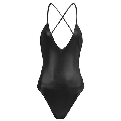 Yeeye Nikiikoo Women's One Piece Shiny Metallic Dance Leotards Gymnastics Bodysuit Dancewear Swimwear Sleeveless Black Large