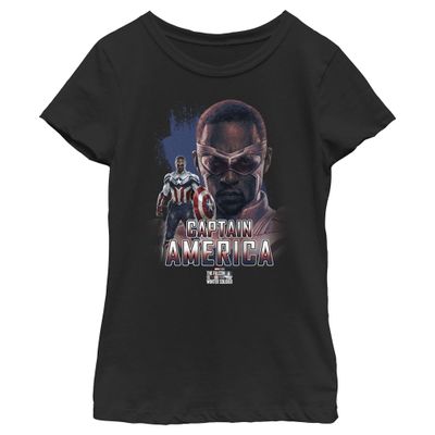 Fifth Sun Marvel Likeness The Falcon and The Winter Soldier Hero Shield Girl's Solid Crew Tee, Black, Large