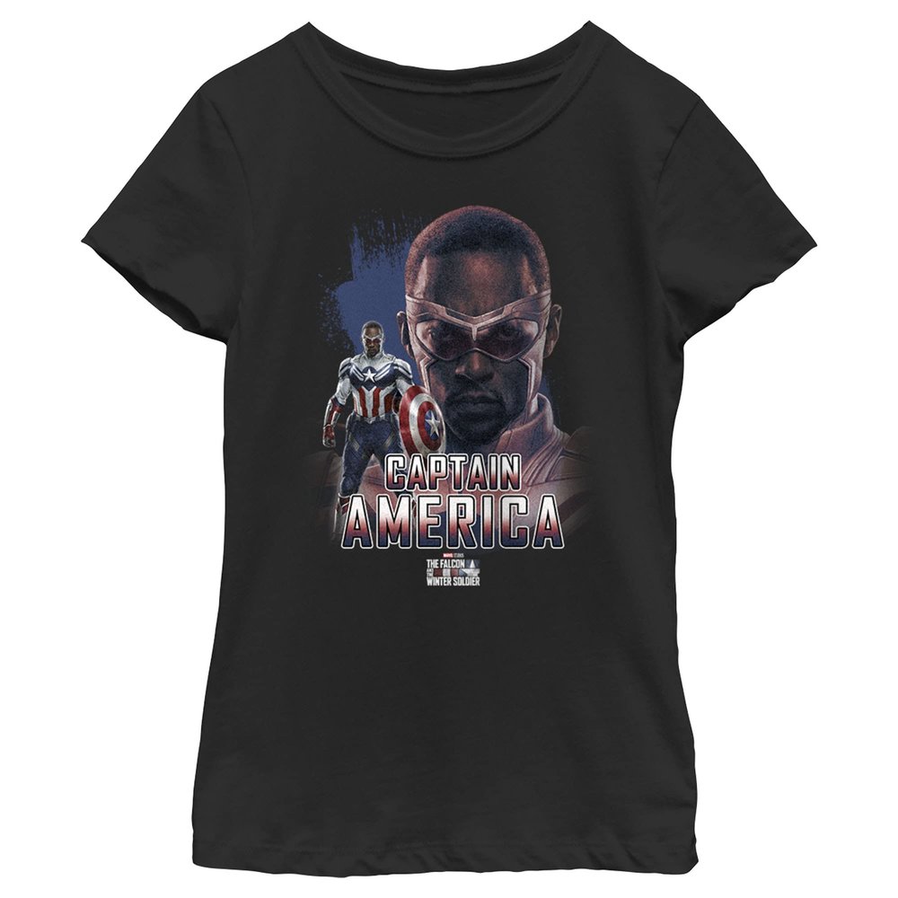Fifth Sun Marvel Likeness The Falcon and The Winter Soldier Hero Shield Girl's Solid Crew Tee, Black, Large