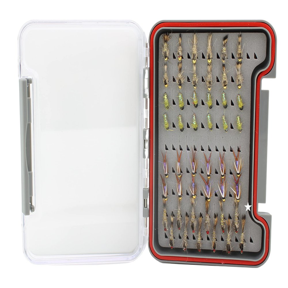 Wild Water Fly Fishing 48 Piece Premium Nymph Fly Assortment with Small Thin Fly Box for Trout, Panfish, Crappie, Sunfish