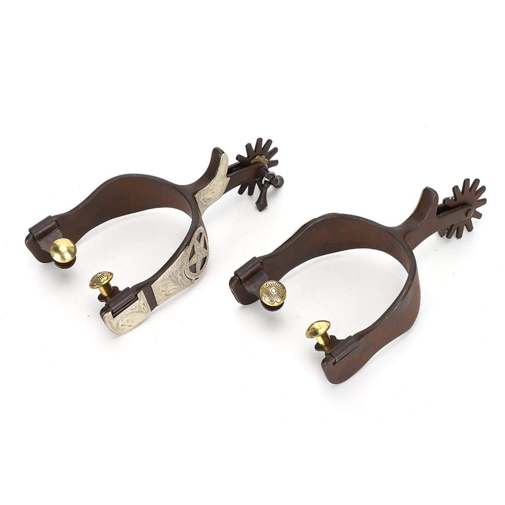 EVTSCAN Low Carbon Steel Horse Spurs, Elegant Appearance Hand Sculpture Cowboy Spurs, Cowboy Horse Boot Equestrian Competition