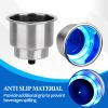 2Pcs Boat Cup Holder, Stainless Steel Blue LED Cup Drink Holders Inserted, 12V Waterproof Yeti Cup Holders for Marine Boat RV Camper Seats view 4