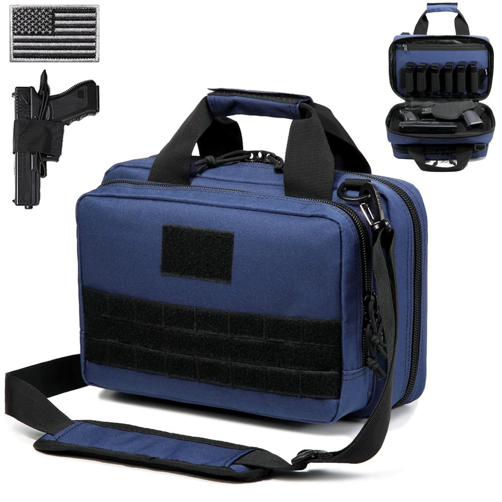 DBTAC Gun Case Bag XS | Tactical 1~2 Pistol Bag Firearm Shooting Case with Lockable Zipper for Shooting Range Outdoor Hunting | US Flag Patch + Universal Holster Included (Urban Blue)