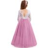 Flower Girl Dress Peony Eyelash Lace V Back A-Line Straight Tutu Tulle Party Pageant Dress Kids Wedding Bridesmaid Princess Long Sleeve First Communion Birthday Prom Formal Ball Gown V back~Pink 11-12 view 1