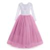 Flower Girl Dress Peony Eyelash Lace V Back A-Line Straight Tutu Tulle Party Pageant Dress Kids Wedding Bridesmaid Princess Long Sleeve First Communion Birthday Prom Formal Ball Gown V back~Pink 11-12 view 2