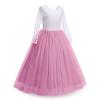 Flower Girl Dress Peony Eyelash Lace V Back A-Line Straight Tutu Tulle Party Pageant Dress Kids Wedding Bridesmaid Princess Long Sleeve First Communion Birthday Prom Formal Ball Gown V back~Pink 11-12 view 4