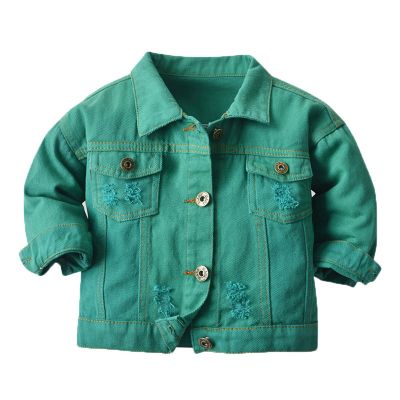 Yiqinyuan Fashion Kids Girls Casual Breaken Denim Jacket Children Boys Trench Coat Toddler Holes Outerwear Cowboy Green 18M