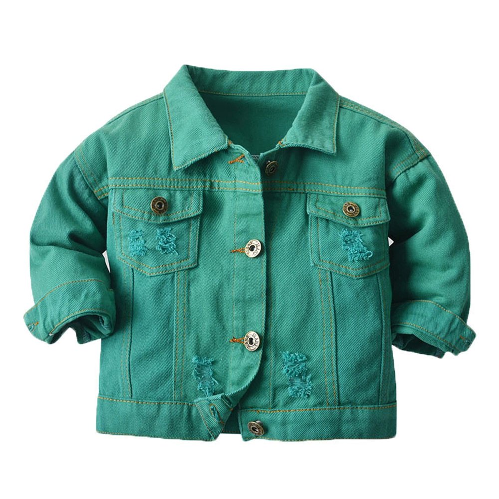 Yiqinyuan Fashion Kids Girls Casual Breaken Denim Jacket Children Boys Trench Coat Toddler Holes Outerwear Cowboy Green 18M