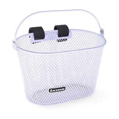 ANZOME Kids Bike Basket, Bicycle Basket for Boy and Girl, Waterproof Metal Wire Children's Bicycle Basket, Suitable for Most Children's Bicycles and Kids Tricycles (White)