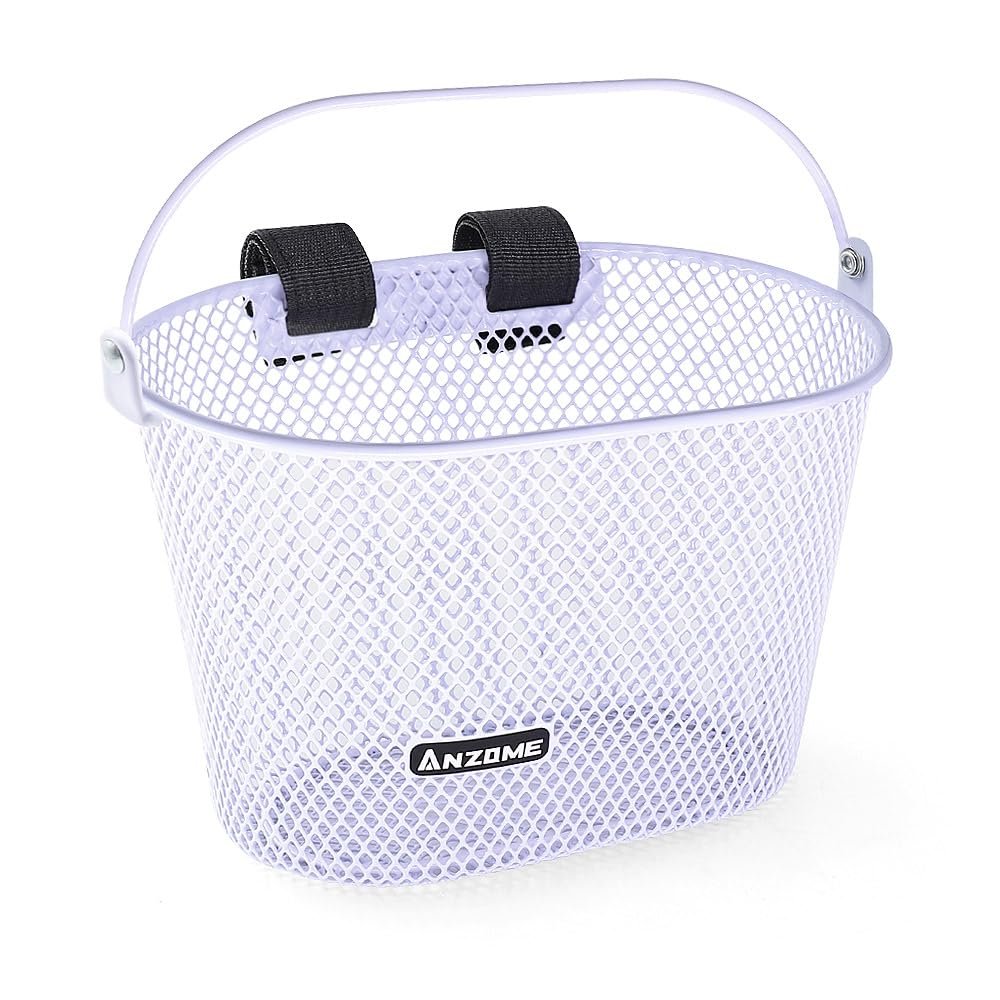 ANZOME Kids Bike Basket, Bicycle Basket for Boy and Girl, Waterproof Metal Wire Children's Bicycle Basket, Suitable for Most Children's Bicycles and Kids Tricycles (White)