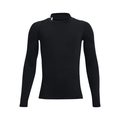 Under Armour Boys HeatGear Armour Mock Long Sleeve, Black (001)/White, Medium