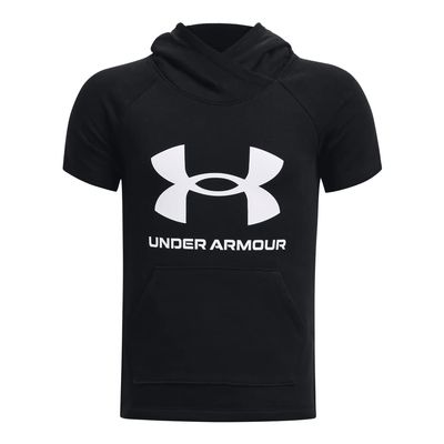 Under Armour Girls Rival Fleece Short-Sleeve Hoodie, Black (001)/White, Youth Medium