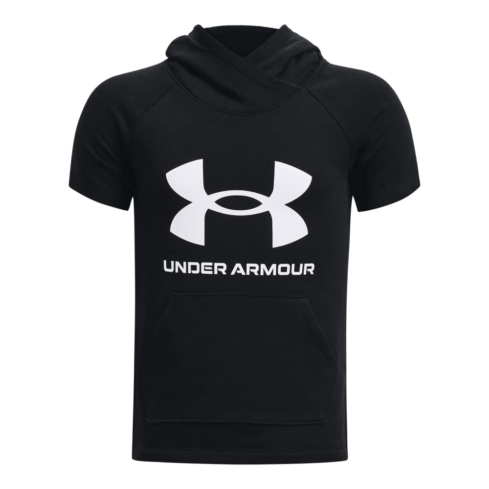 Under Armour Girls Rival Fleece Short-Sleeve Hoodie, Black (001)/White, Youth Medium