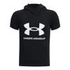 Under Armour Girls Rival Fleece Short-Sleeve Hoodie, Black (001)/White, Youth Medium view 1