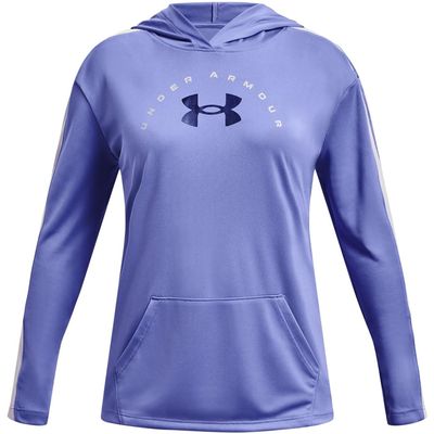 Under Armour Girls' Tech Graphic Long-Sleeve Hoodie, Utility Blue (496)/Electro Pink, Youth X-Small