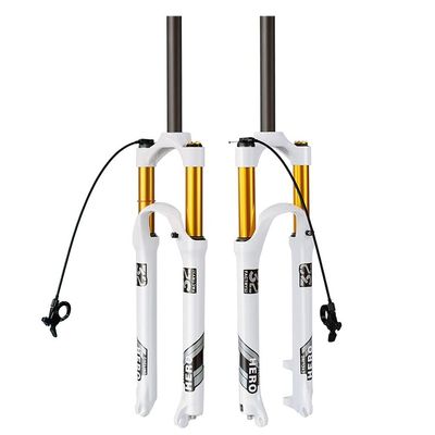 Jejy MTB Suspension Forks 26/27.5/29 Inch QR 9mm Magnesium Alloy Straight/Tapered Tube, 1 1/8" Threadless Steerer Mountain Bike Front Fork Travel 120mm Manual Lockout/Remote Lockout White